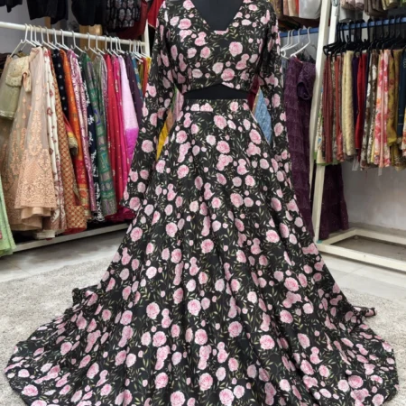 Satin Floral Lehenga