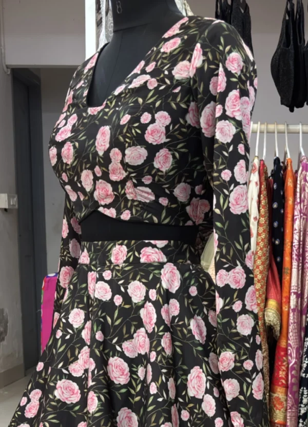 Satin Floral Lehenga - Image 3